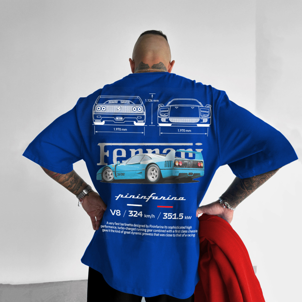 Casual Loose Racing Structure Printed T-shirt