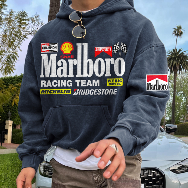 Unisex Vintage Oversized Racing Graphic Print Pocket Comfort Hoodie Sweatshirt