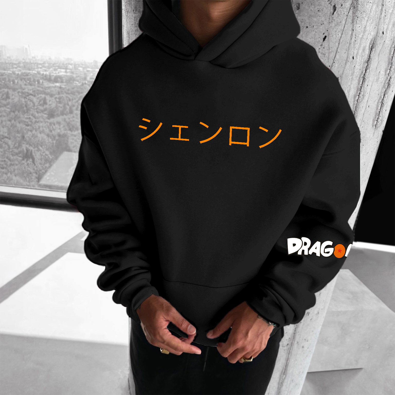 Unisex Anime Print Embroidered Casual Oversized Hoodie