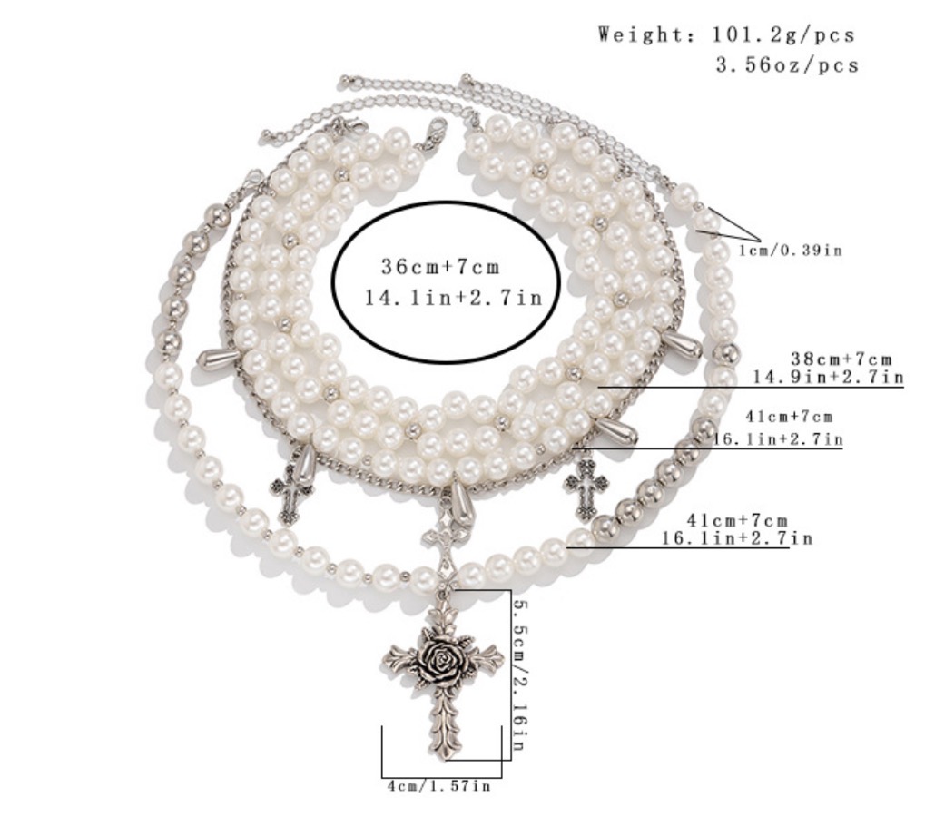 Layered Pearl and Cross Necklace