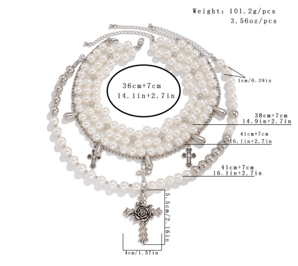 Layered Pearl and Cross Necklace