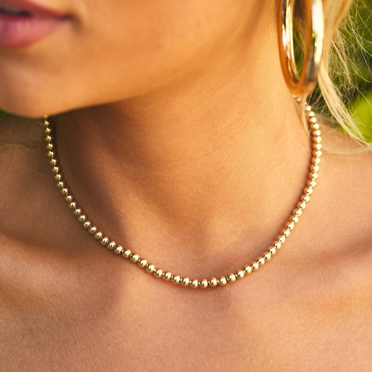 14K Gold Bead Chain Necklace – Minimal Elegance, Timeless Shine