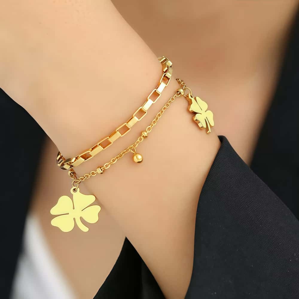 14K Gold Four-Leaf Clover Bracelet – A Symbol of Luck & Elegance