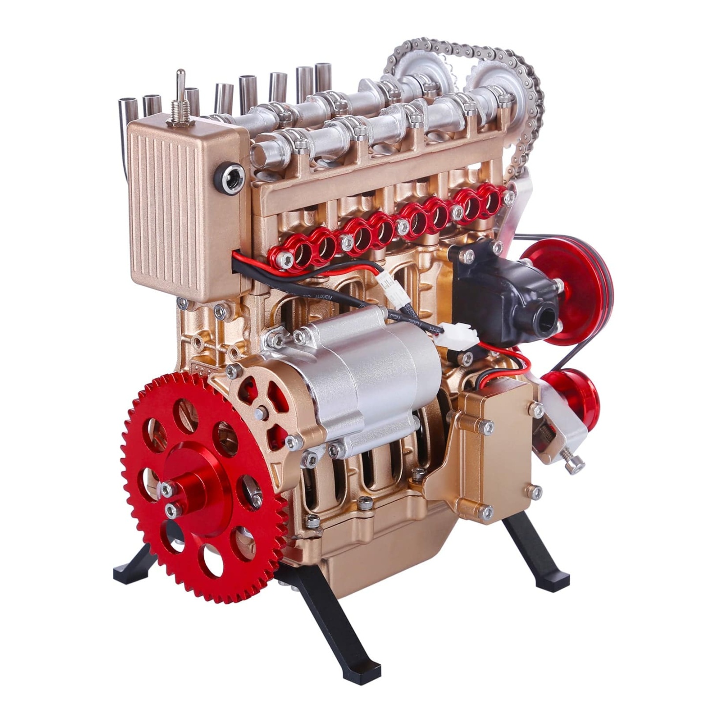 Teching DM13-L4-T Metal Inline 4-Cylinder Engine Model Kit – Luxury Gold/Red DIY STEM Gift-helloworld7