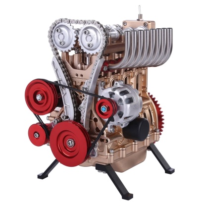 Teching DM13-L4-T Metal Inline 4-Cylinder Engine Model Kit – Luxury Gold/Red DIY STEM Gift-helloworld7