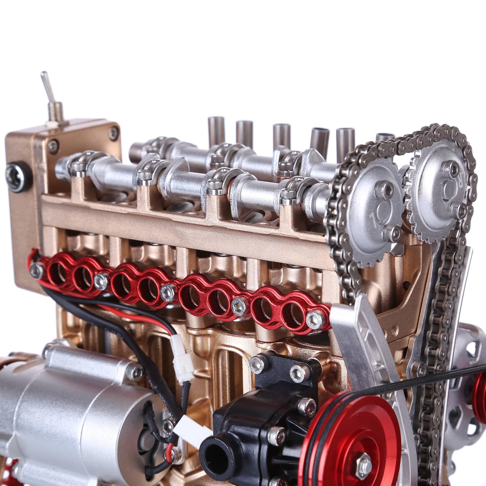 Teching DM13-L4-T Metal Inline 4-Cylinder Engine Model Kit – Luxury Gold/Red DIY STEM Gift-helloworld7