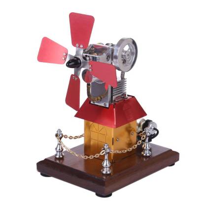 HelloWorld7-Stirling Engine Model Windmill Fan Cabin Shape Creative External Combustion Engine Kit