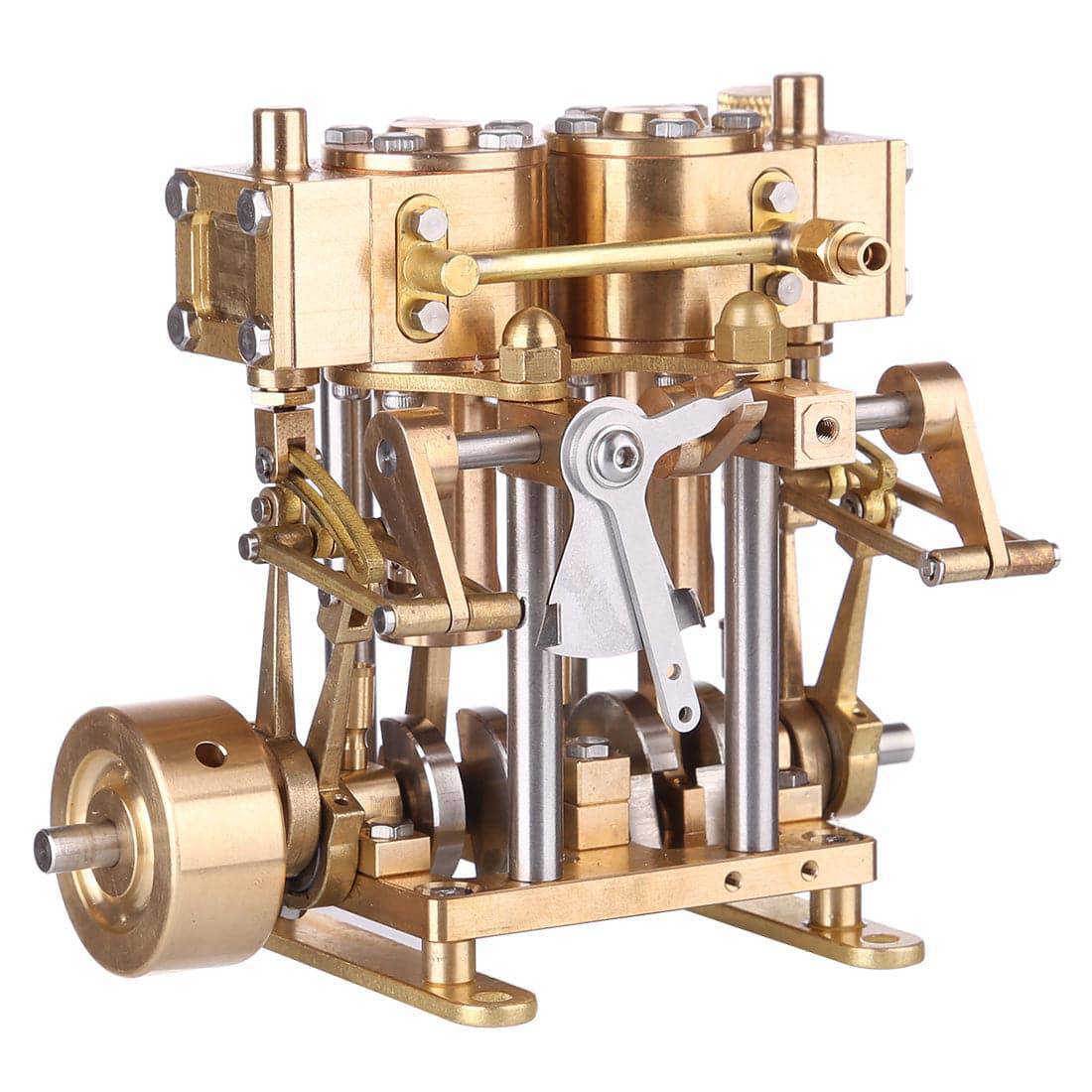 Mini Brass Double Cylinder Reciprocating Steam Engine Model Marine Power Physics Toy-helloworld7