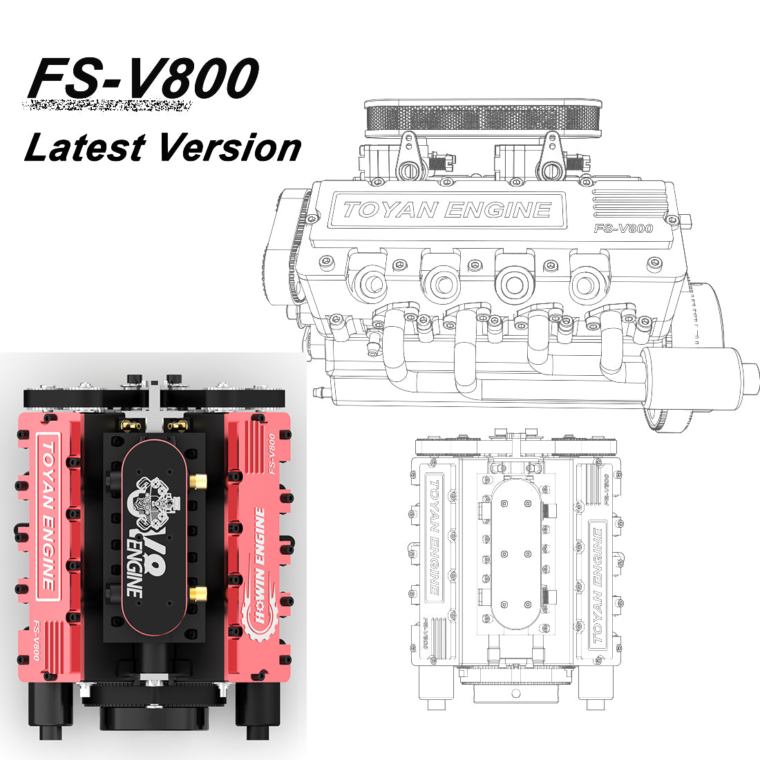 HelloWorld7-Toyan V8 FS-V800 28cc Engine RTR Nitro Engine Model Kits with Supercharger