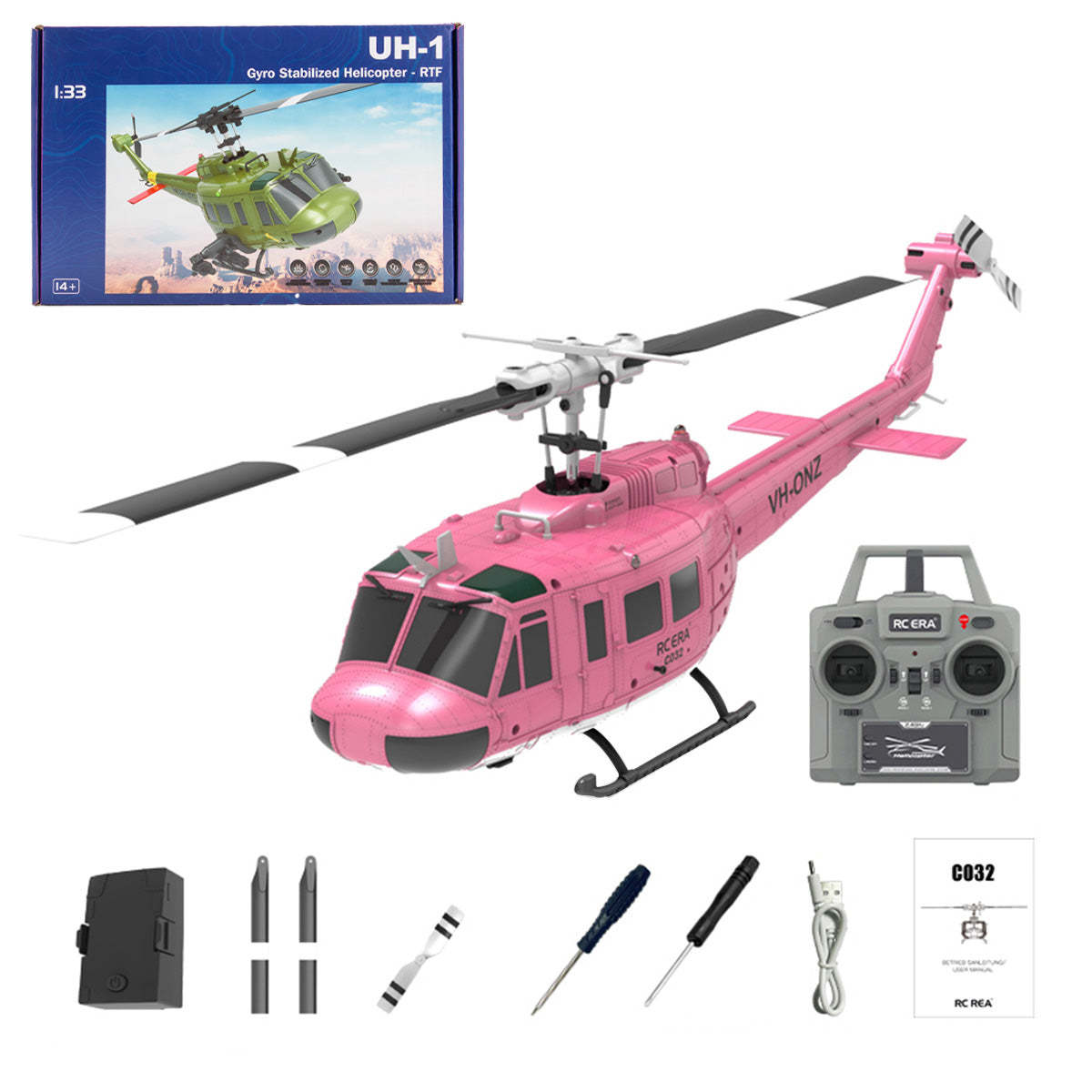 HelloWorld7-RC ERA C032 UH-1 Huey RTF 2.4G 6CH Flybarless 1/48 RC Helicopter Model for Beginner