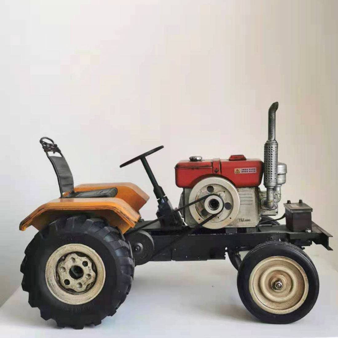 1/10 Scale Vintage RC Tractor 2WD Electric Farm Truck Model with Simulated Engine Hand-Painted Weathered Finish Yellow-helloworld7