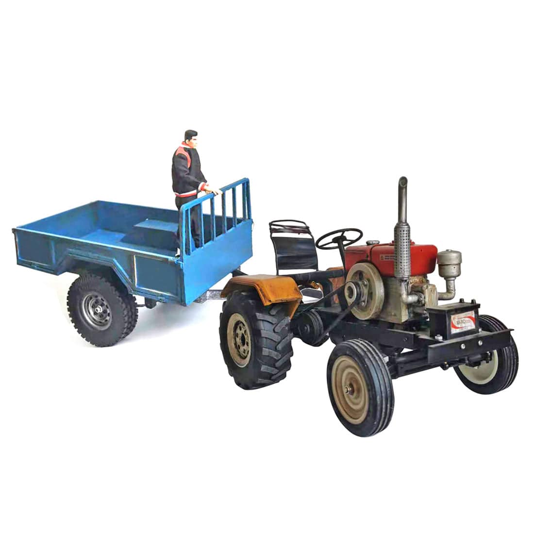 1/10 Scale Vintage RC Tractor 2WD Electric Farm Truck Model with Simulated Engine Hand-Painted Weathered Finish Yellow-helloworld7