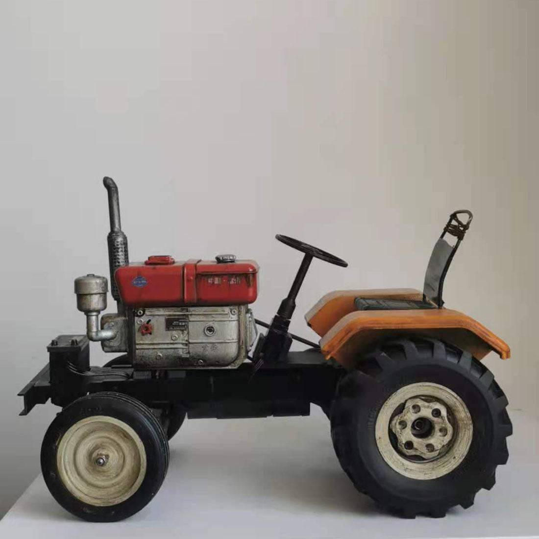 1/10 Scale Vintage RC Tractor 2WD Electric Farm Truck Model with Simulated Engine Hand-Painted Weathered Finish Yellow-helloworld7