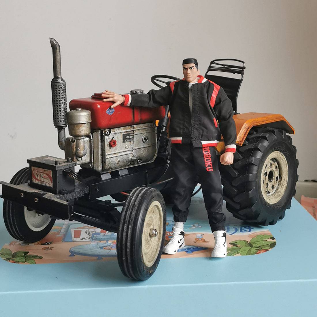 1/10 Scale Vintage RC Tractor 2WD Electric Farm Truck Model with Simulated Engine Hand-Painted Weathered Finish Yellow-helloworld7
