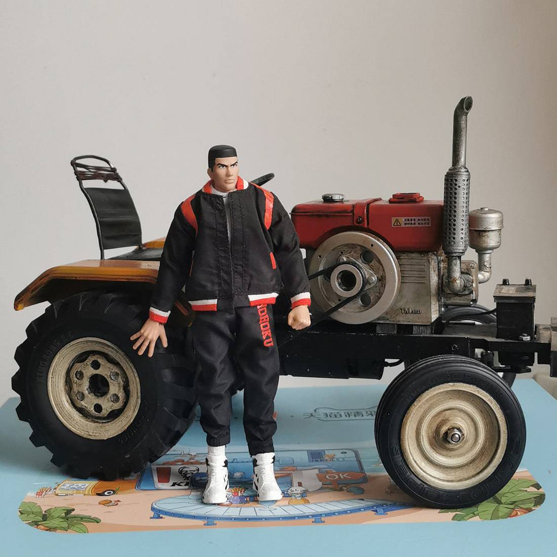 1/10 Scale Vintage RC Tractor 2WD Electric Farm Truck Model with Simulated Engine Hand-Painted Weathered Finish Yellow-helloworld7