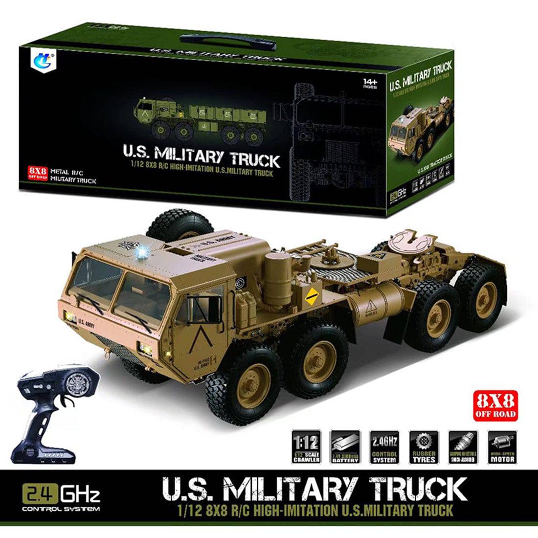 1/12 Scale 8x8 RC Military Truck Kit Heavy Duty 8WD All-Terrain Vehicle with Sound and Light
