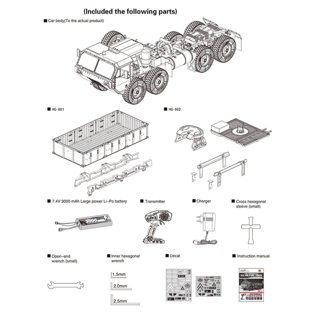 HG 1/12 Scale 8x8 RC Military Truck All-Terrain Off-Road Vehicle KIT