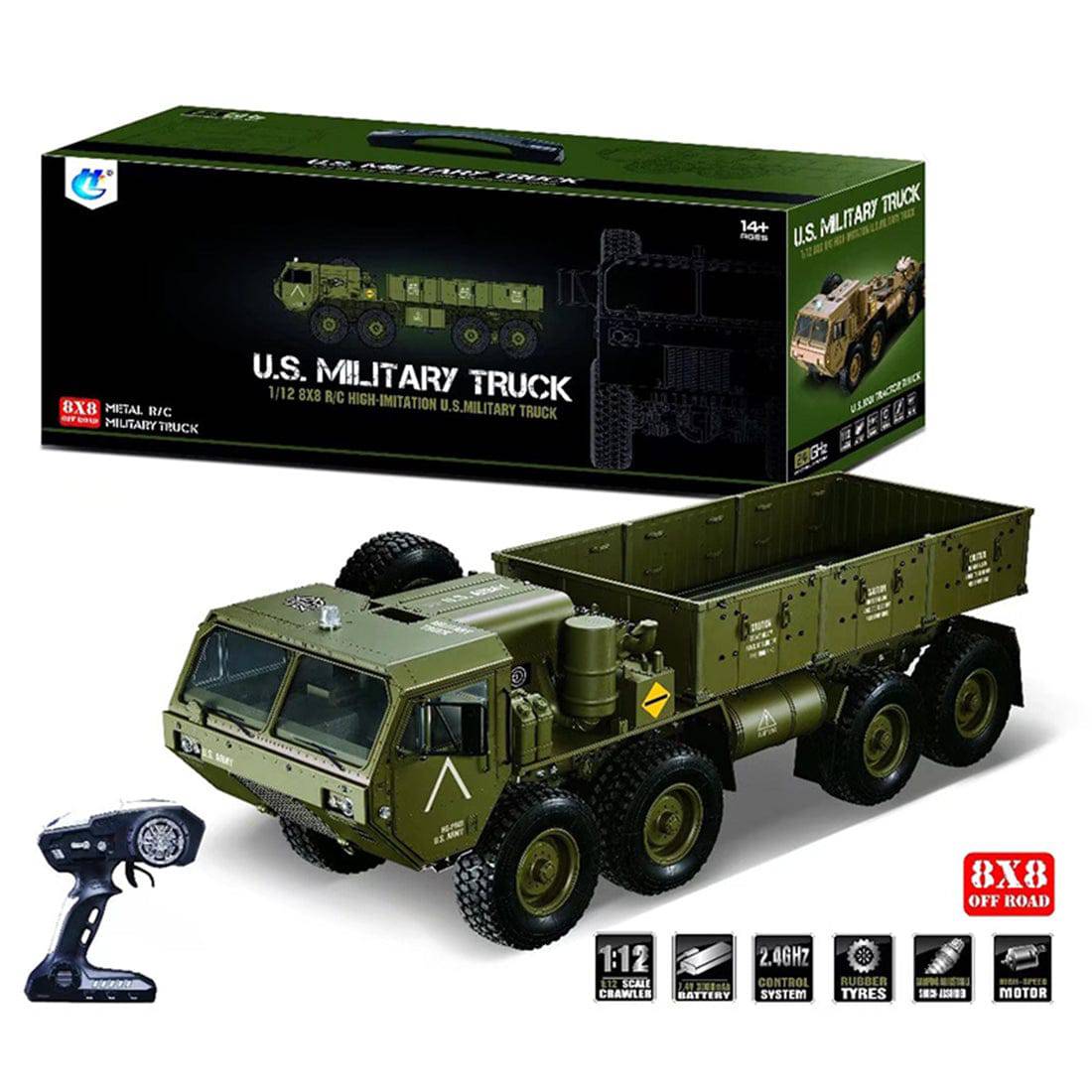 1/12 Scale 8x8 RC Military Truck Kit Heavy Duty 8WD All-Terrain Vehicle with Sound and Light