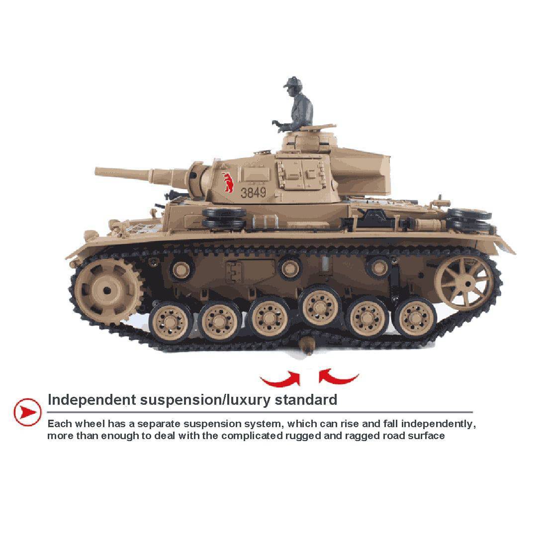 1/16 Scale German Panzer III H RC Tank Metal Ultimate Edition 6.0 System Smoke Sound-helloworld7