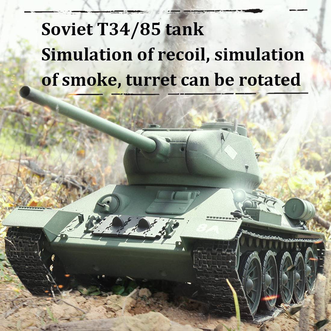 1/16 Scale Soviet T-34/85 RC Tank Metal Upgraded Edition with Smoke Sound & BB Shooting-helloworld7