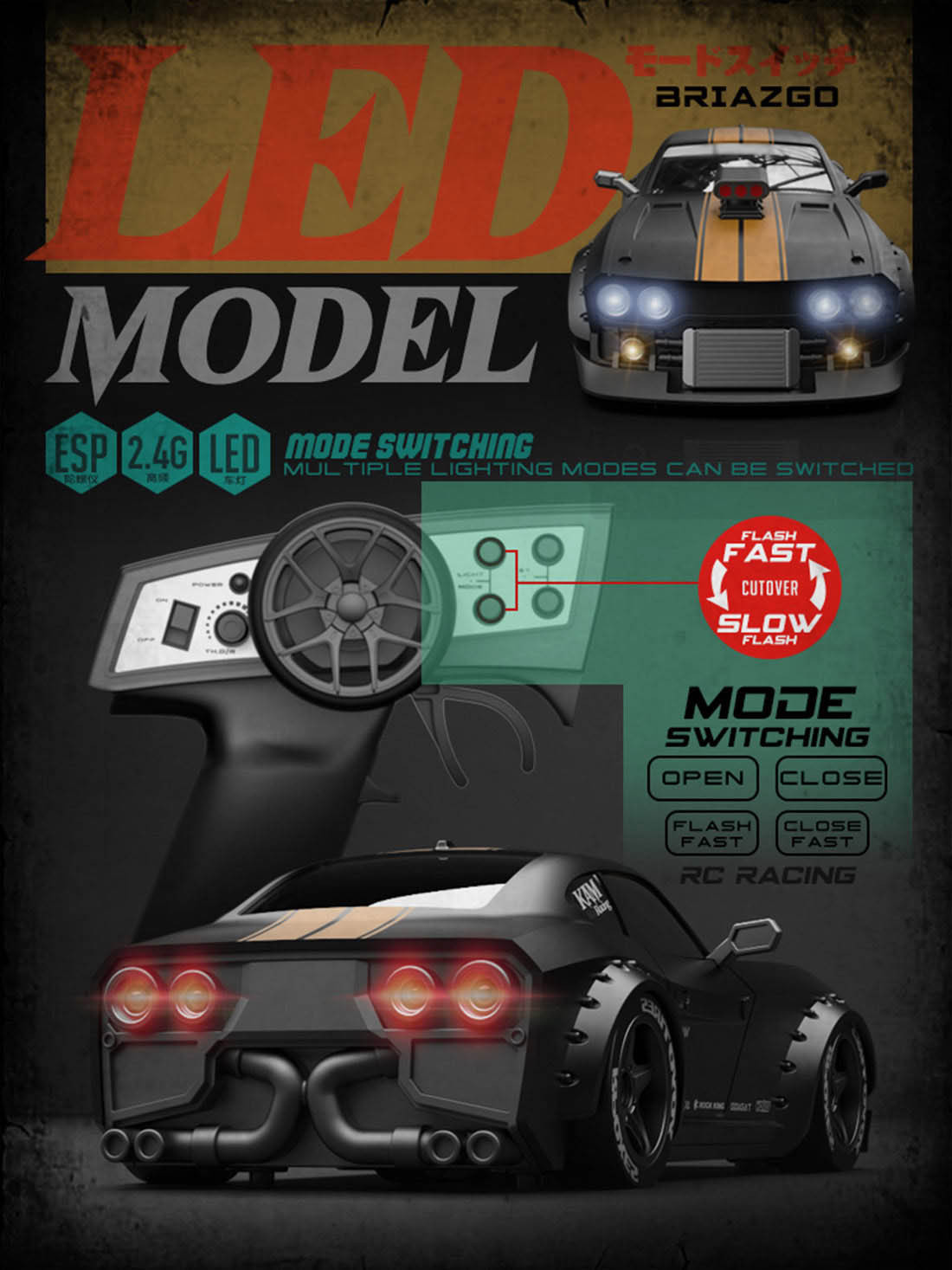 1/32 Scale 4WD 30km/h Mini RC Drift Car with ESP Gyroscope LED Lights Red-helloworld7