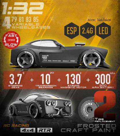 1/32 Scale 4WD 30km/h Mini RC Drift Car with ESP Gyroscope LED Lights Red-helloworld7