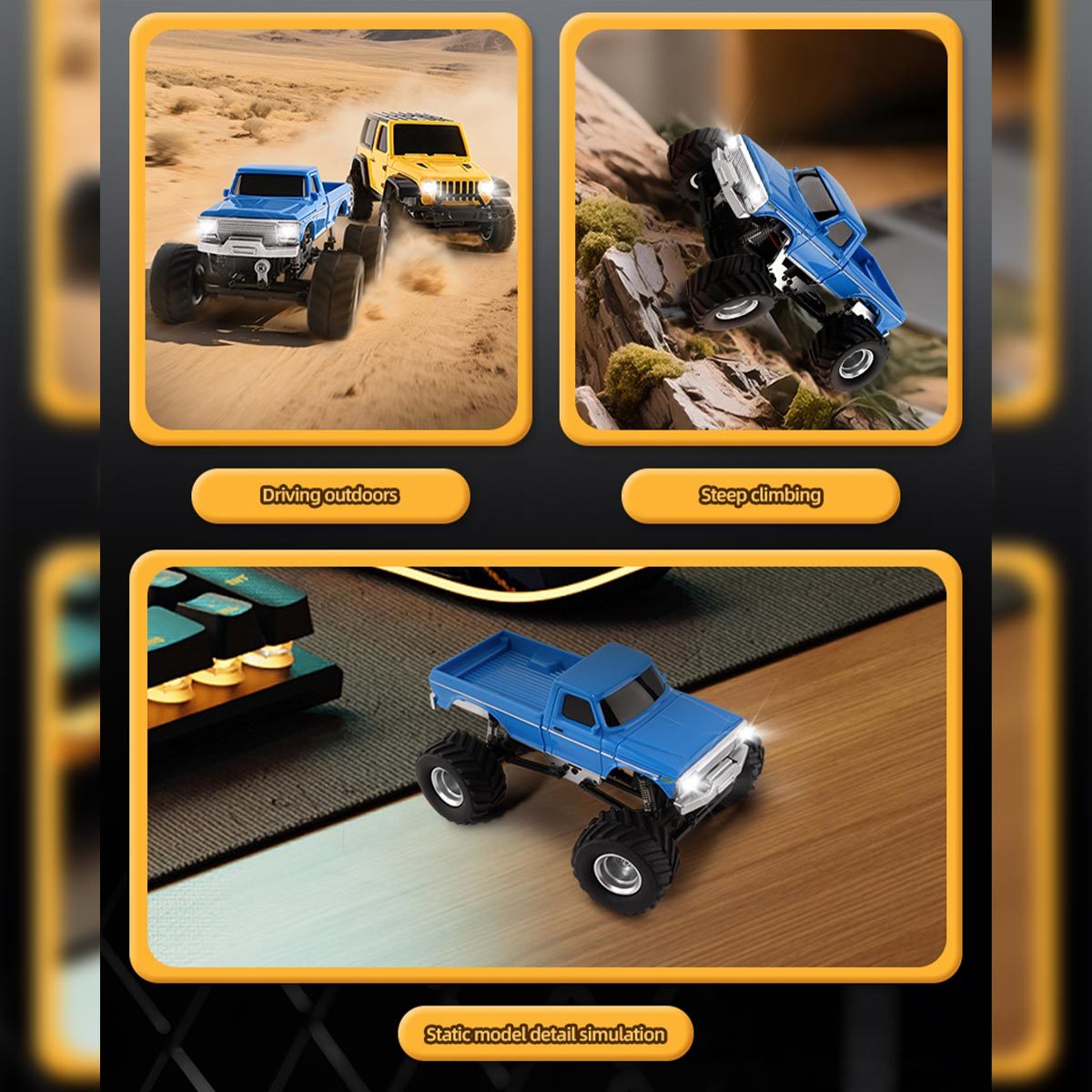 1/36 Scale Mini RC Monster Truck RTR Full Proportional 4WD Off-Road Desktop Crawler Vehicle-helloworld7