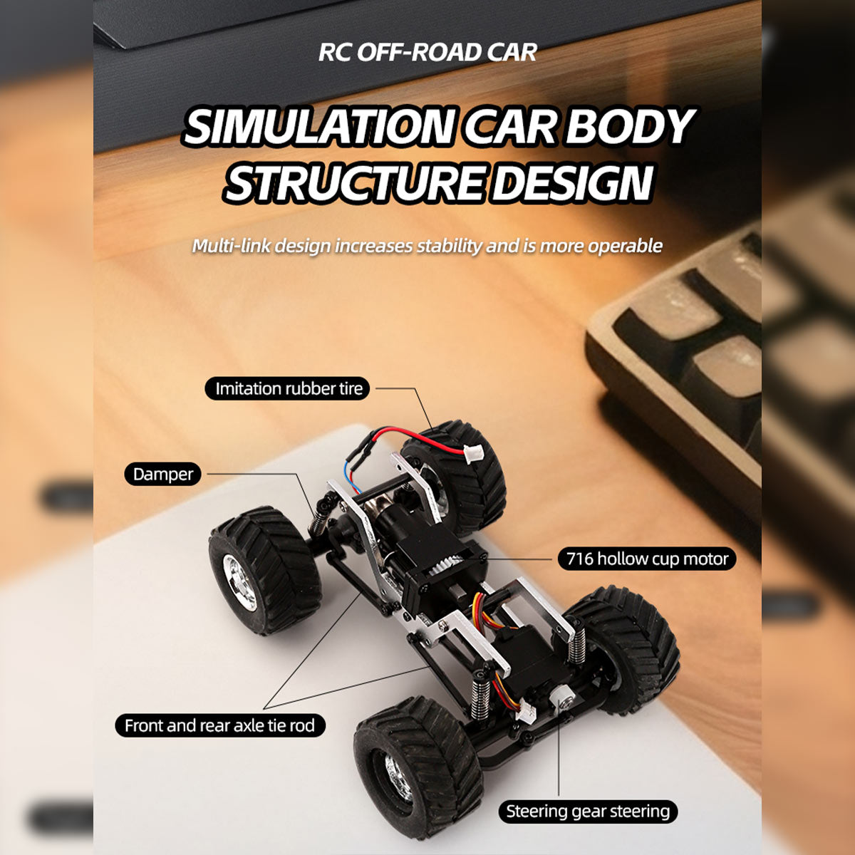 JIABAILE 3601 1/36 Scale Mini RC Rock Crawler 4WD Full Proportional Control Micro Offroad Car for Desk and Indoor Fun