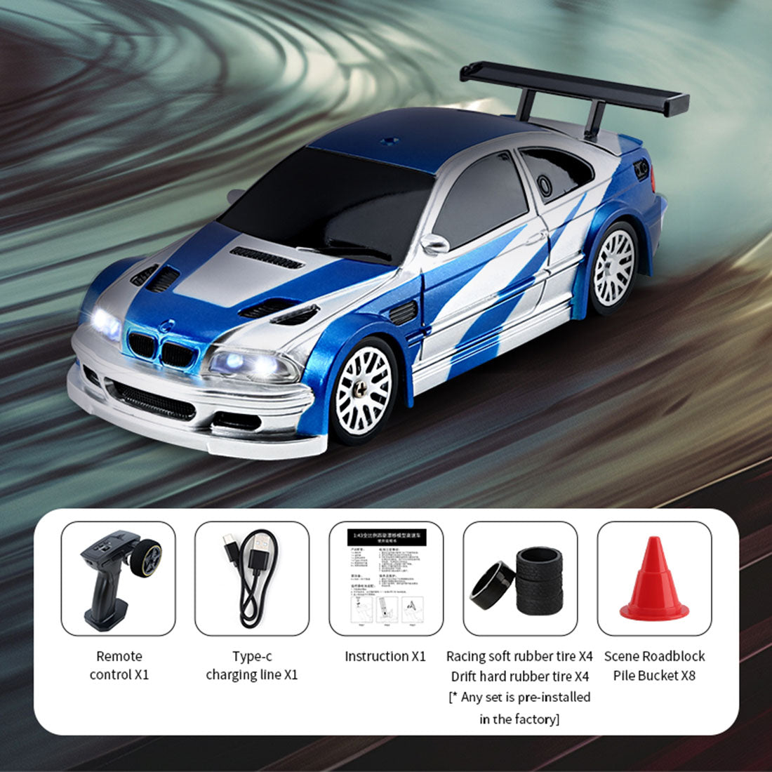 1/43 Scale 4WD 15km/h High Speed Mini RC Drift Racing Car RTR with LED Lights-helloworld7