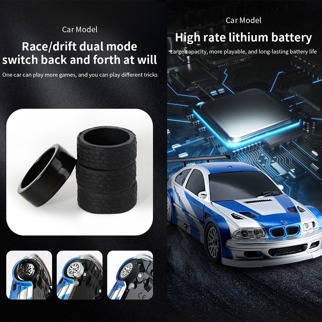 1/43 Scale 4WD 15km/h High Speed Mini RC Drift Racing Car RTR with LED Lights-helloworld7