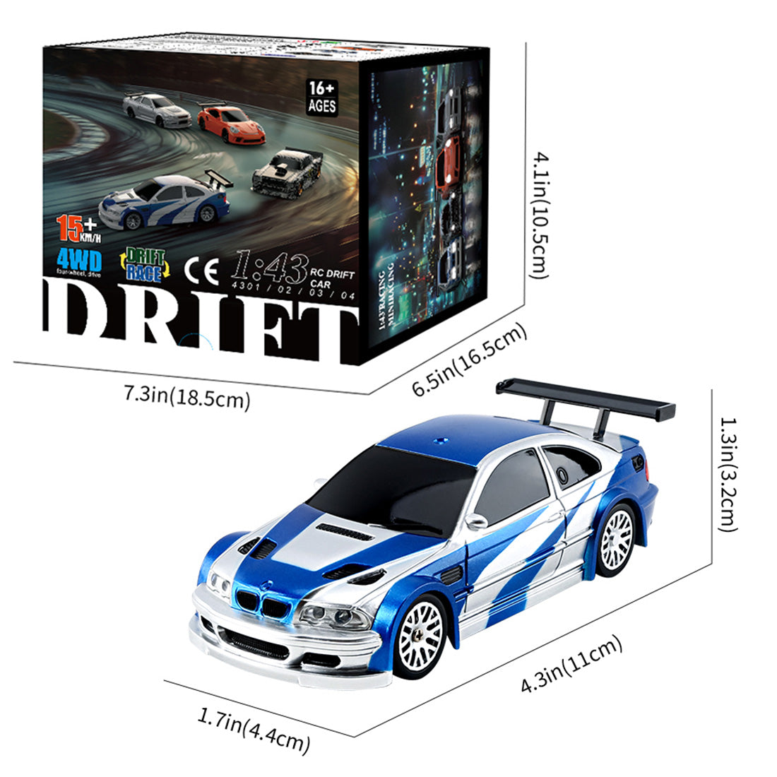 1/43 Scale 4WD 15km/h High Speed Mini RC Drift Racing Car RTR with LED Lights-helloworld7