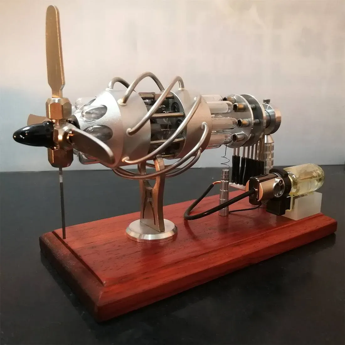 16 Cylinder Stirling Engine Model Quartz Glass Generator Swash Plate Kinetic Art