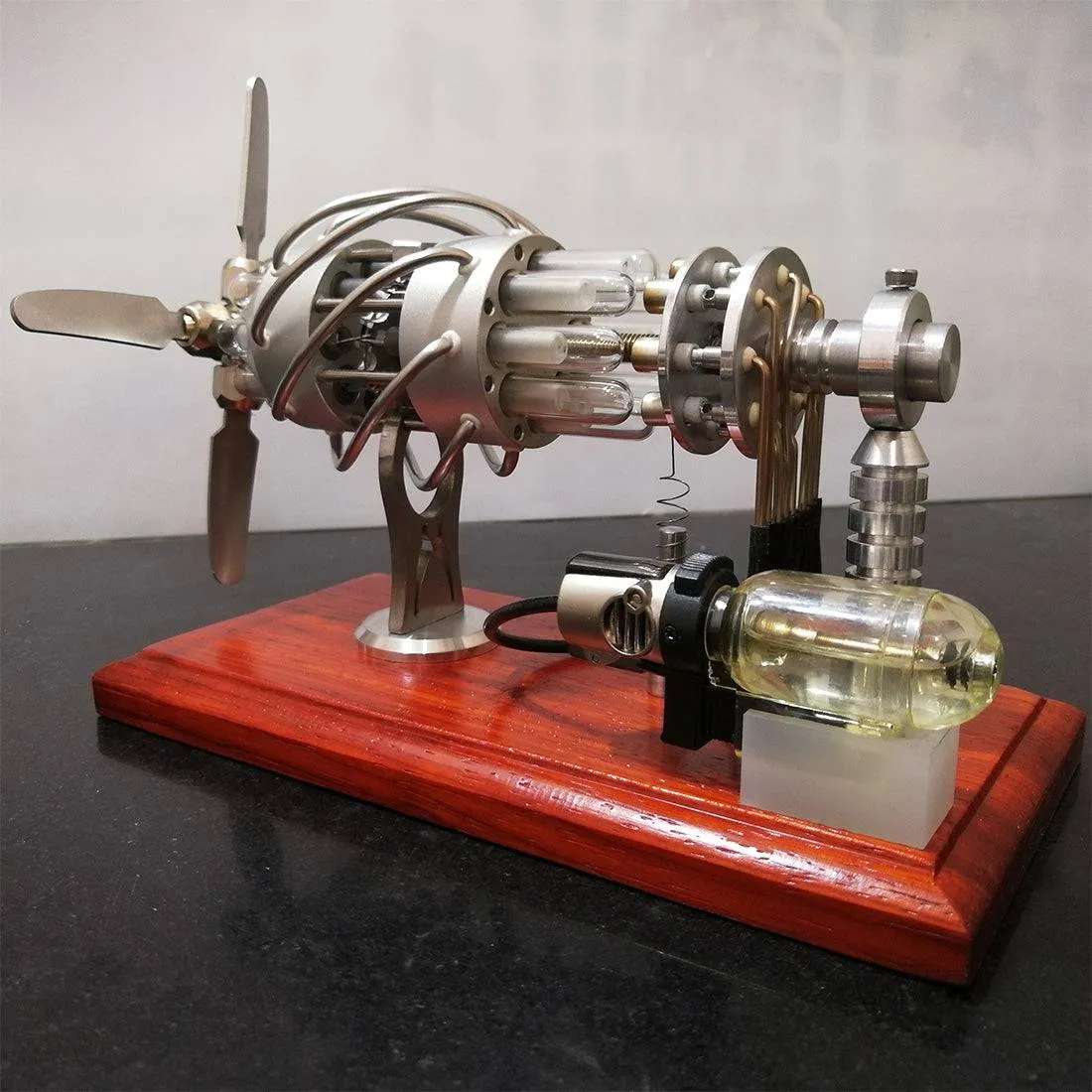 16 Cylinder Stirling Engine Model Quartz Glass Generator Swash Plate Kinetic Art