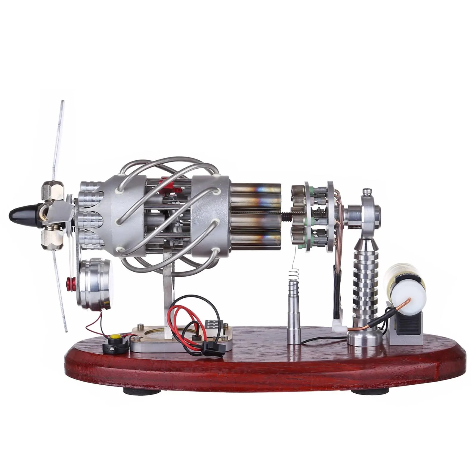16 Cylinder Swash Plate Stirling Engine Generator Model Butane Powered with Digital Voltmeter