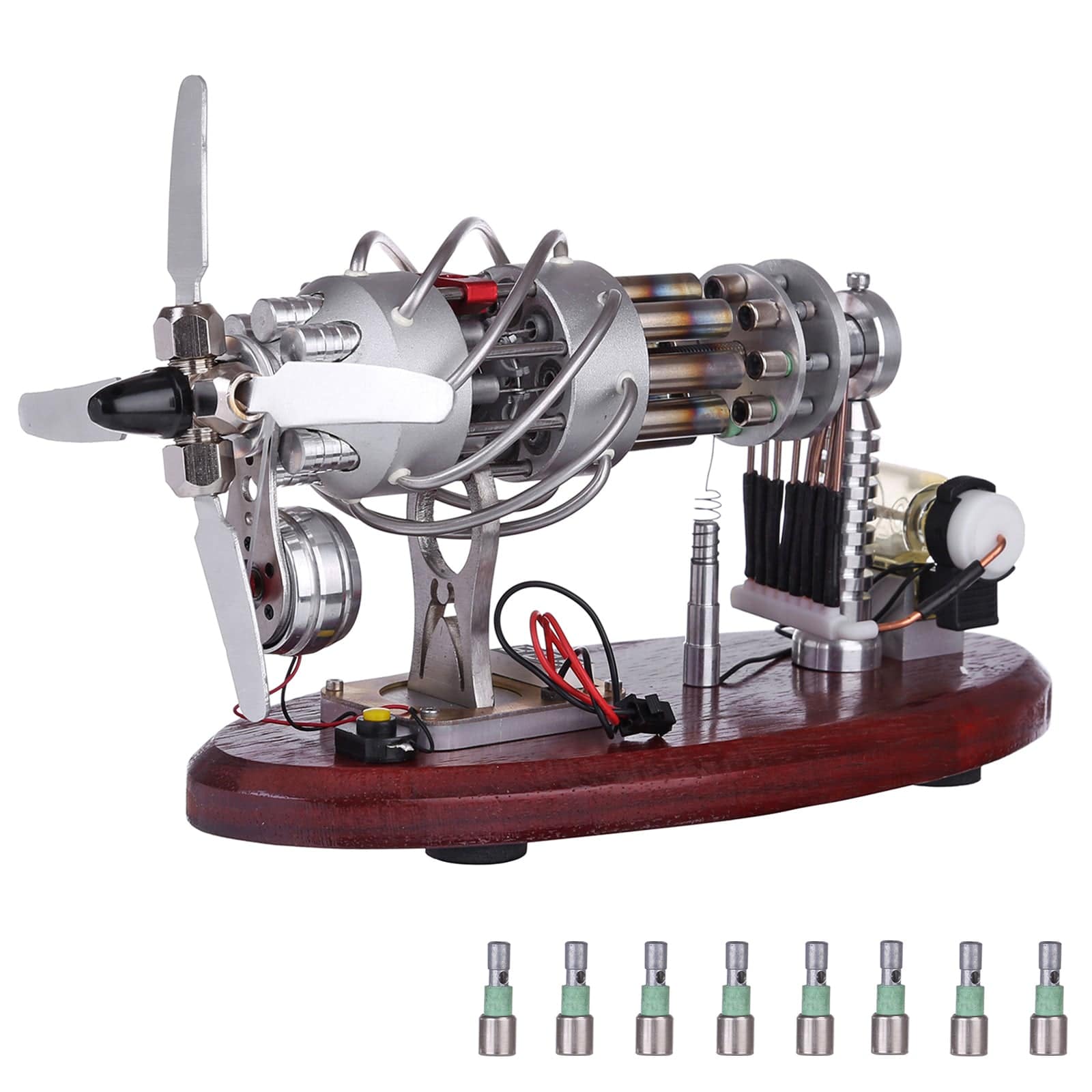 16 Cylinder Swash Plate Stirling Engine Generator Model Butane Powered with Digital Voltmeter
