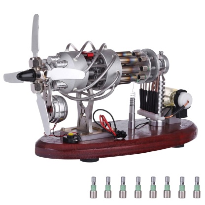 16 Cylinder Swash Plate Stirling Engine Generator Model Butane Powered with Digital Voltmeter