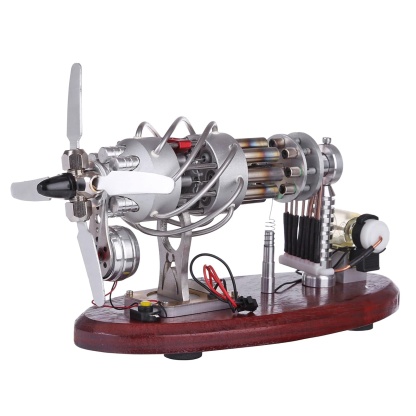 16 Cylinder Swash Plate Stirling Engine Generator Model Butane Powered with Digital Voltmeter