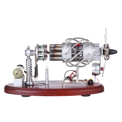 16 Cylinder Swash Plate Stirling Engine Generator Model Butane Powered with Digital Voltmeter