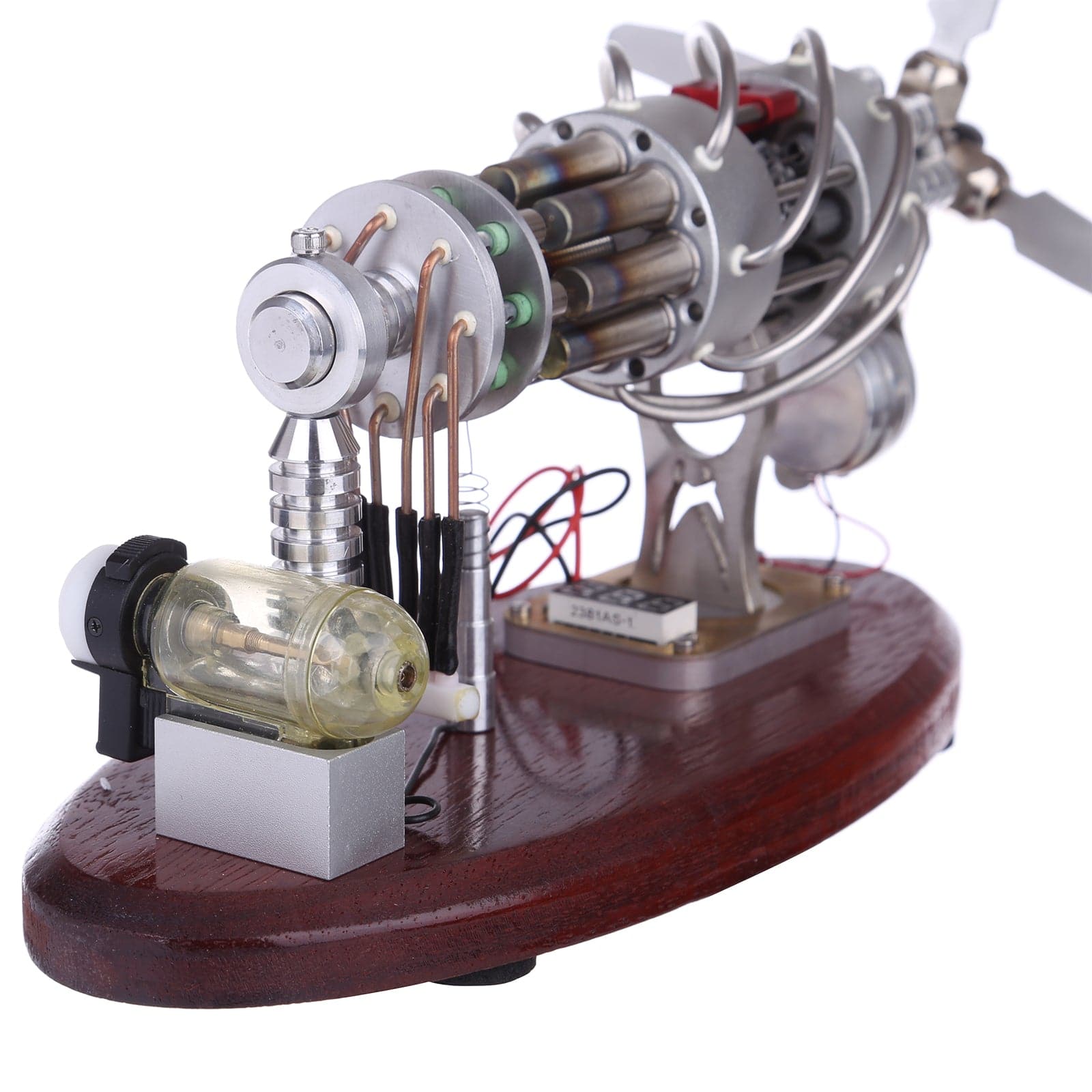 16 Cylinder Swash Plate Stirling Engine Generator Model Butane Powered with Digital Voltmeter