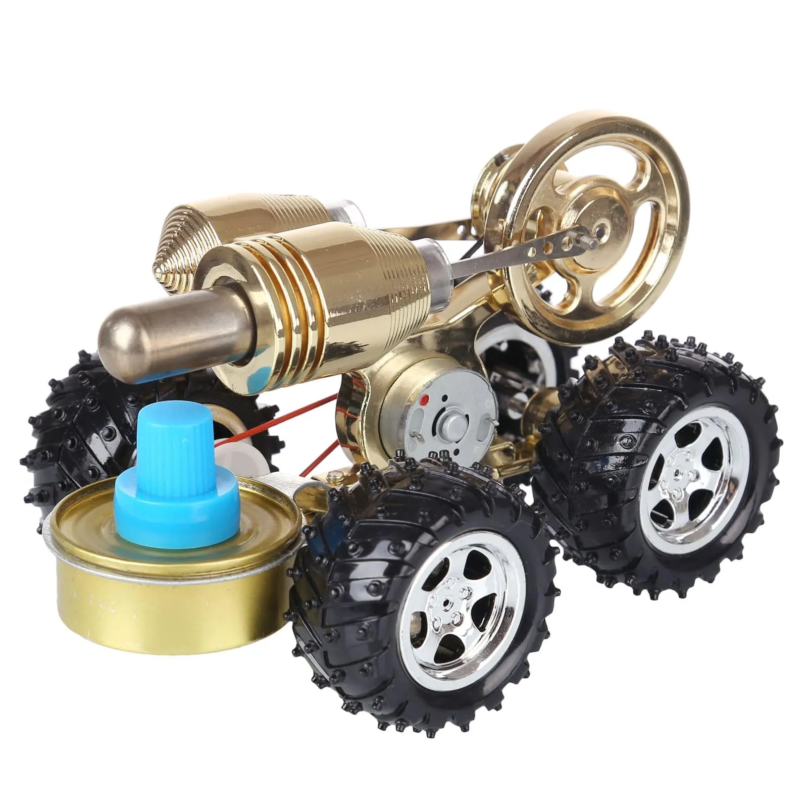 4 Wheel Stirling Engine Car Model Metal Heat Power Physics Experiment Toy for Science Enthusiasts