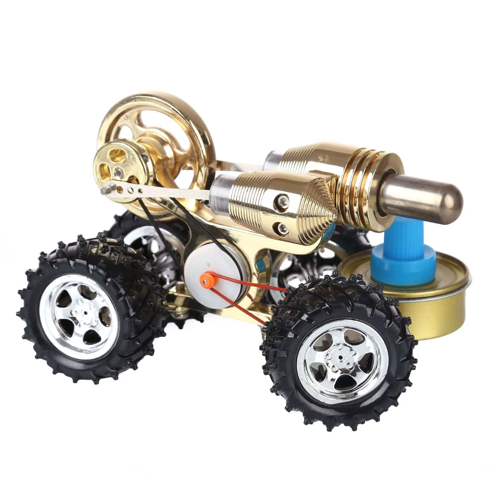 4 Wheel Stirling Engine Car Model Metal Heat Power Physics Experiment Toy for Science Enthusiasts