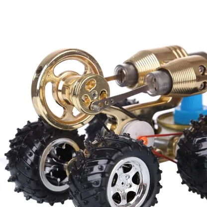 4 Wheel Stirling Engine Car Model Metal Heat Power Physics Experiment Toy for Science Enthusiasts