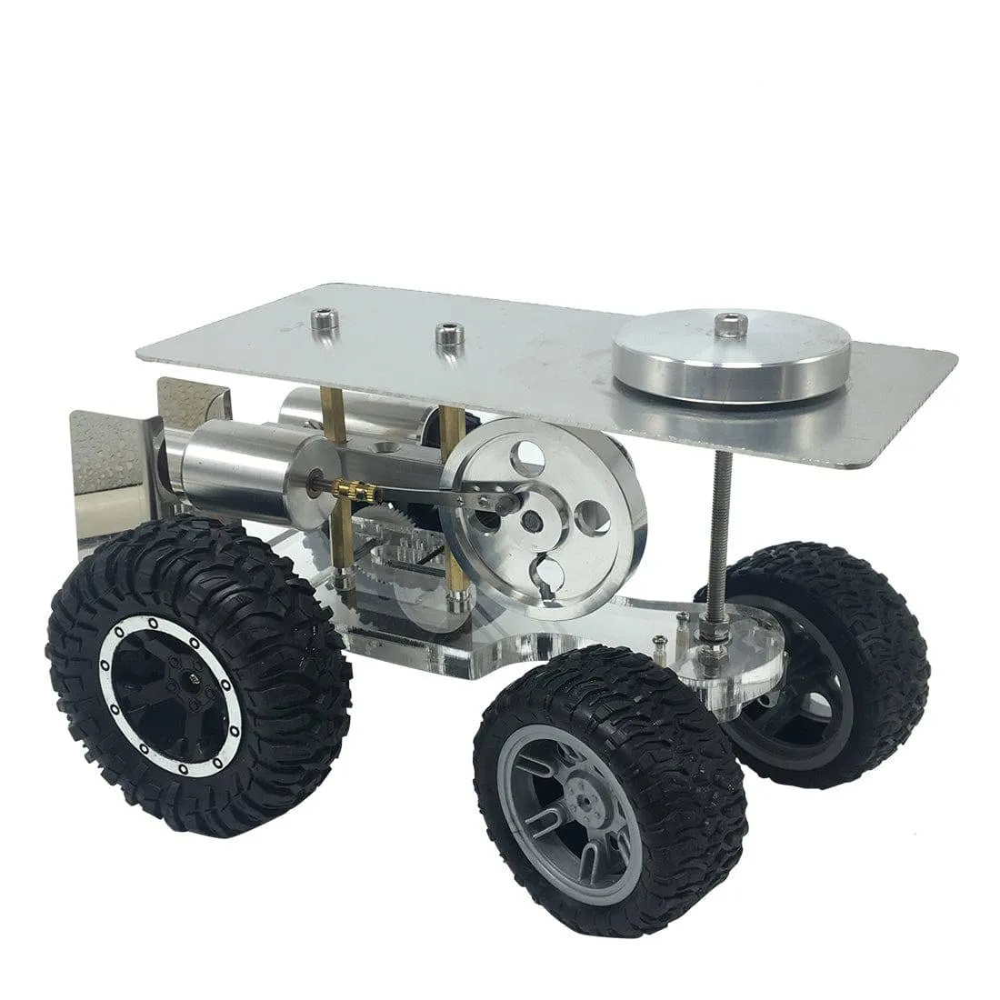 4 Wheels Stirling Engine Powered Tractor Model Car Physics Experiment Science Gift