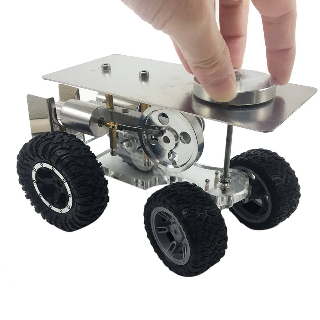 4 Wheels Stirling Engine Powered Tractor Model Car Physics Experiment Science Gift