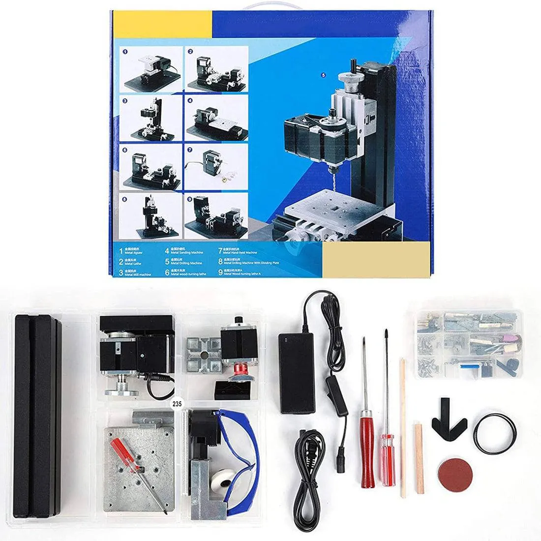 4 in 1 Mini Motorized Machine Tool Kit DIY Woodworking Lathe Sander Saw for Model Making