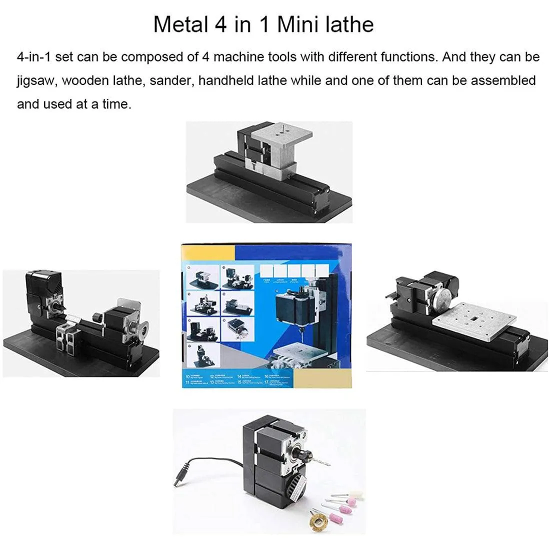 4 in 1 Mini Motorized Machine Tool Kit DIY Woodworking Lathe Sander Saw for Model Making