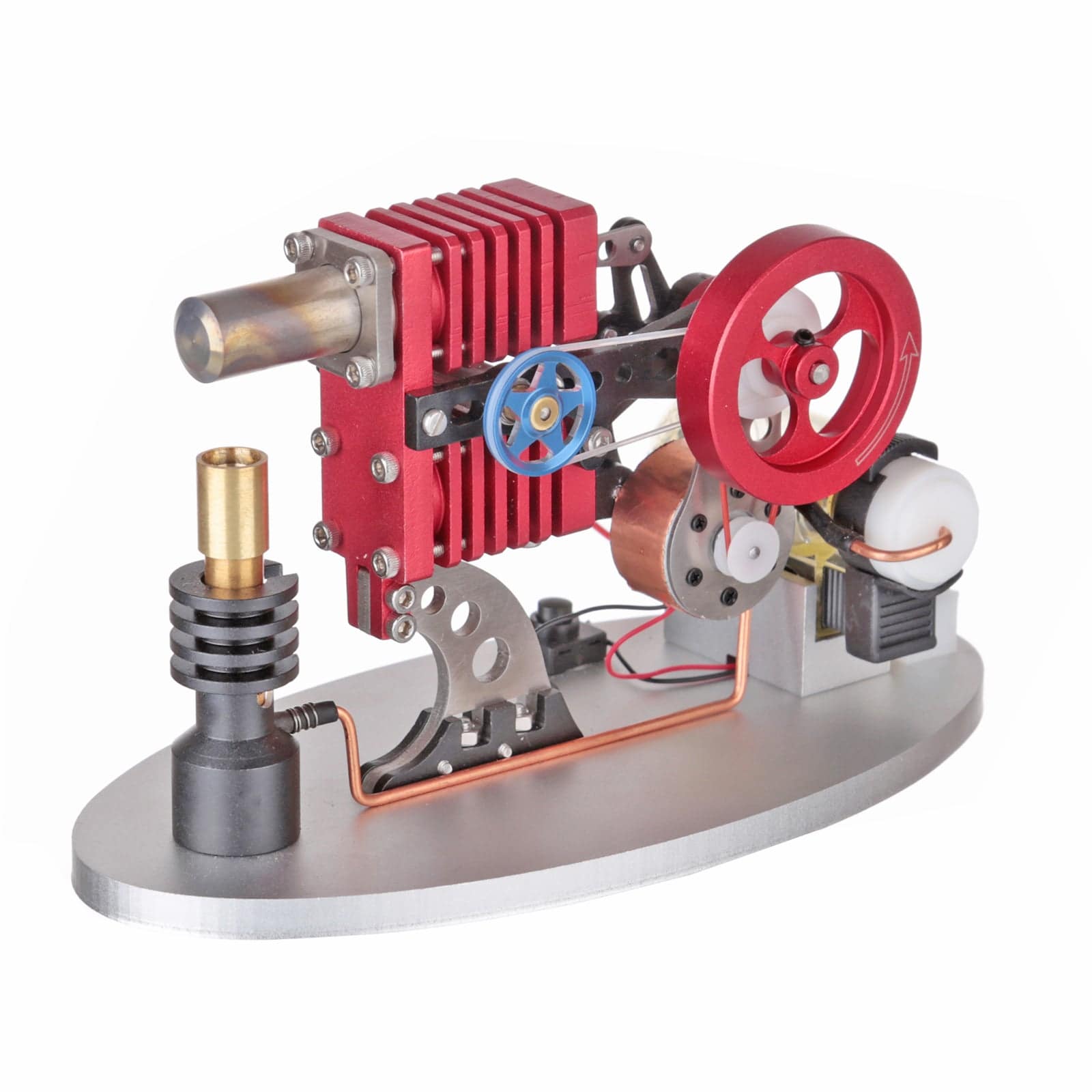 Alpha Type Double Cylinder Butane Stirling Engine Generator Model Metal Physics Experiment Toy-helloworld7