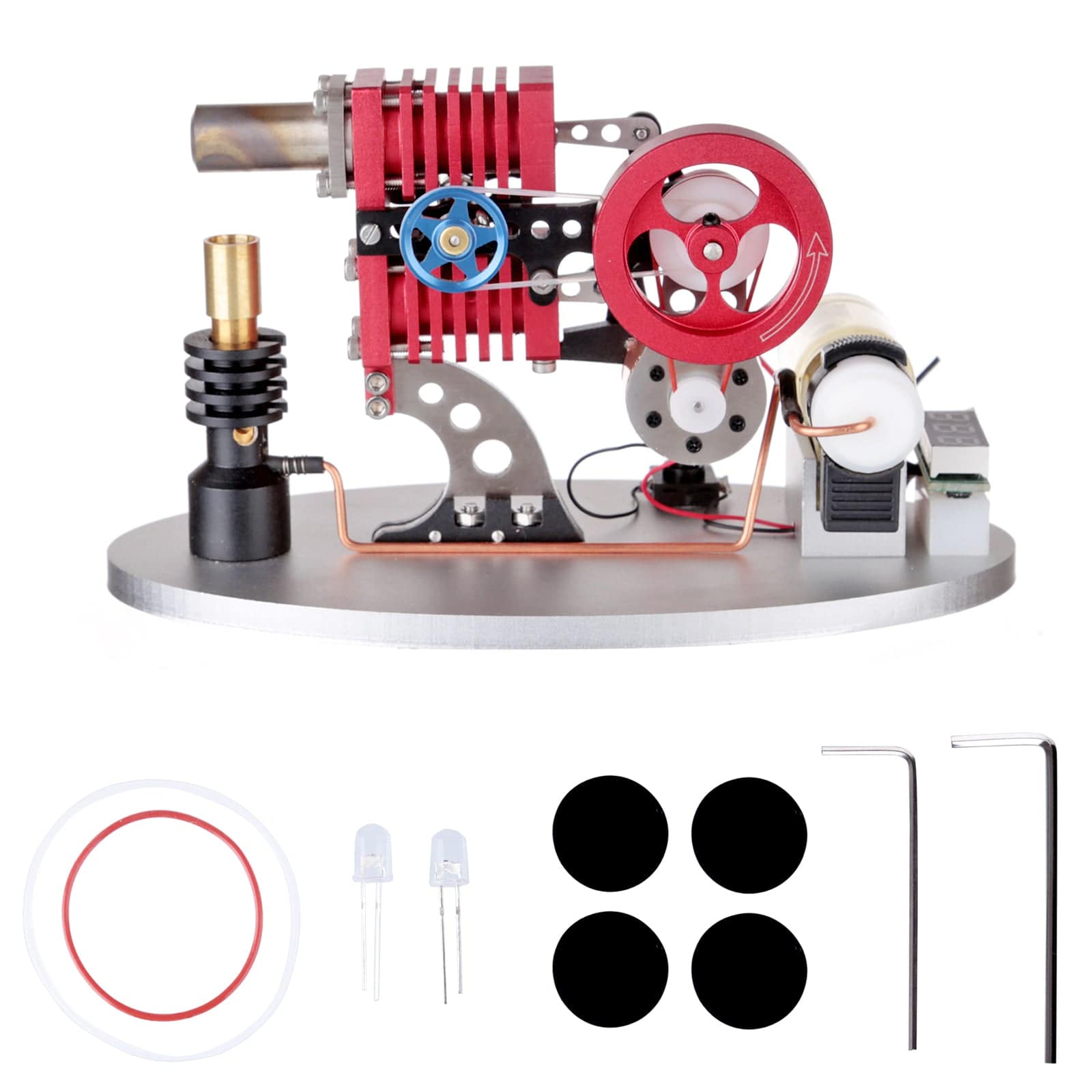 Alpha Type Double Cylinder Butane Stirling Engine Generator Model Metal Physics Experiment Toy-helloworld7