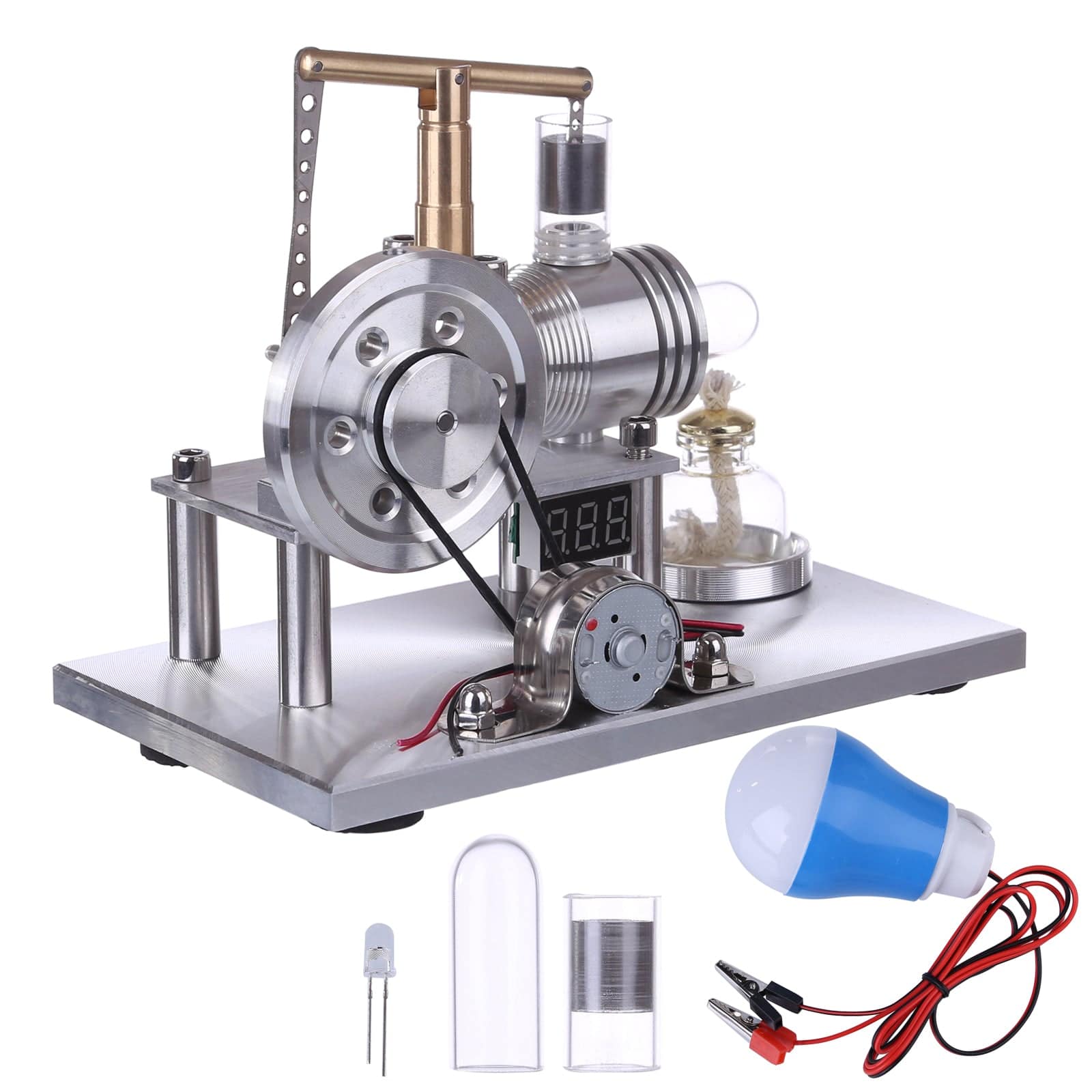 Custom Balance Beam Stirling Engine Generator Model Metal Physics Experiment Toy with Voltmeter-helloworld7
