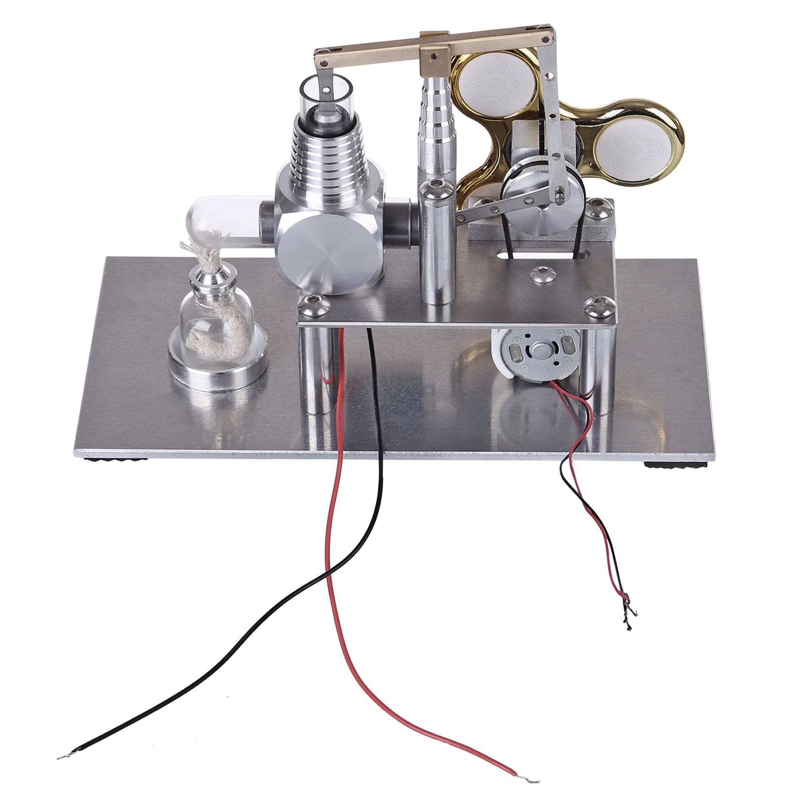 Balance Type Stirling Engine Generator Model with Luminous Gyroscope and Voltmeter